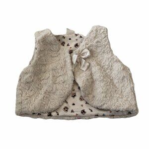 H&M Baby Girl White Faux Fur Vest Size 6-9 Months Lined Bow Closure Cozy Cute